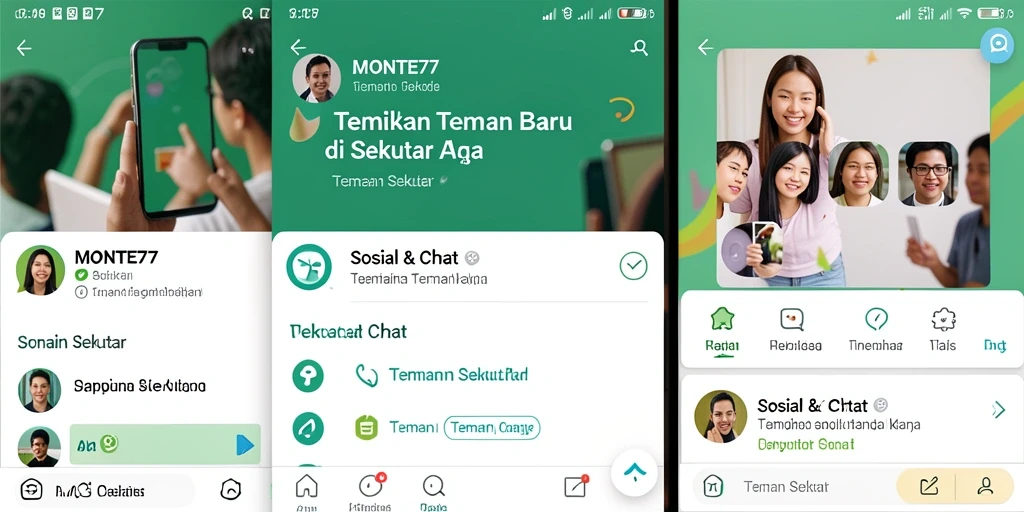 Antarmuka aplikasi MONTE77 untuk menjalin pertemanan baru.