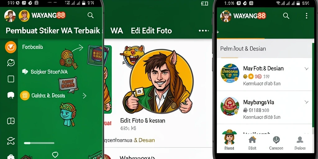 Antarmuka aplikasi WAYANG88 untuk membuat stiker WA yang menarik.