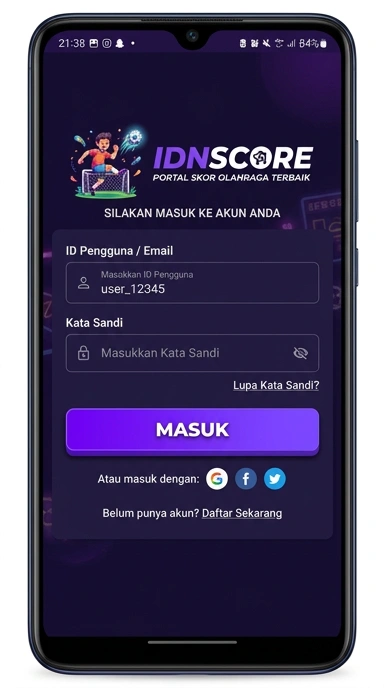 Tampilan halaman login idnscore